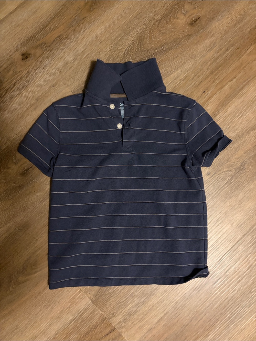 Cat & Jack Navy Polo with Thin White Stripes